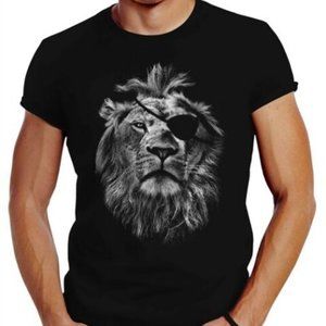 Cool Mens Lion Print Print Slim Fit Neverless T-Shirt